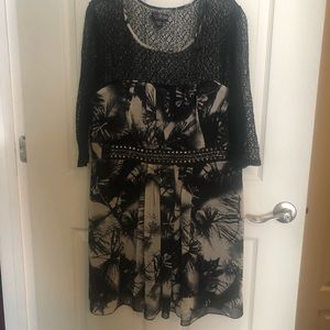 Sheer studded dress with mesh sleeve